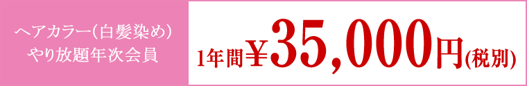 ヘアカラー(白髪染め)　やり放題年次会員　1年間　35,000円(税別) 